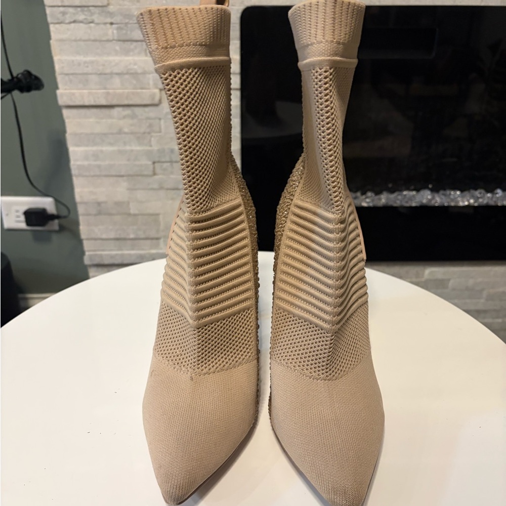 Tan Knit Ankle Boots
